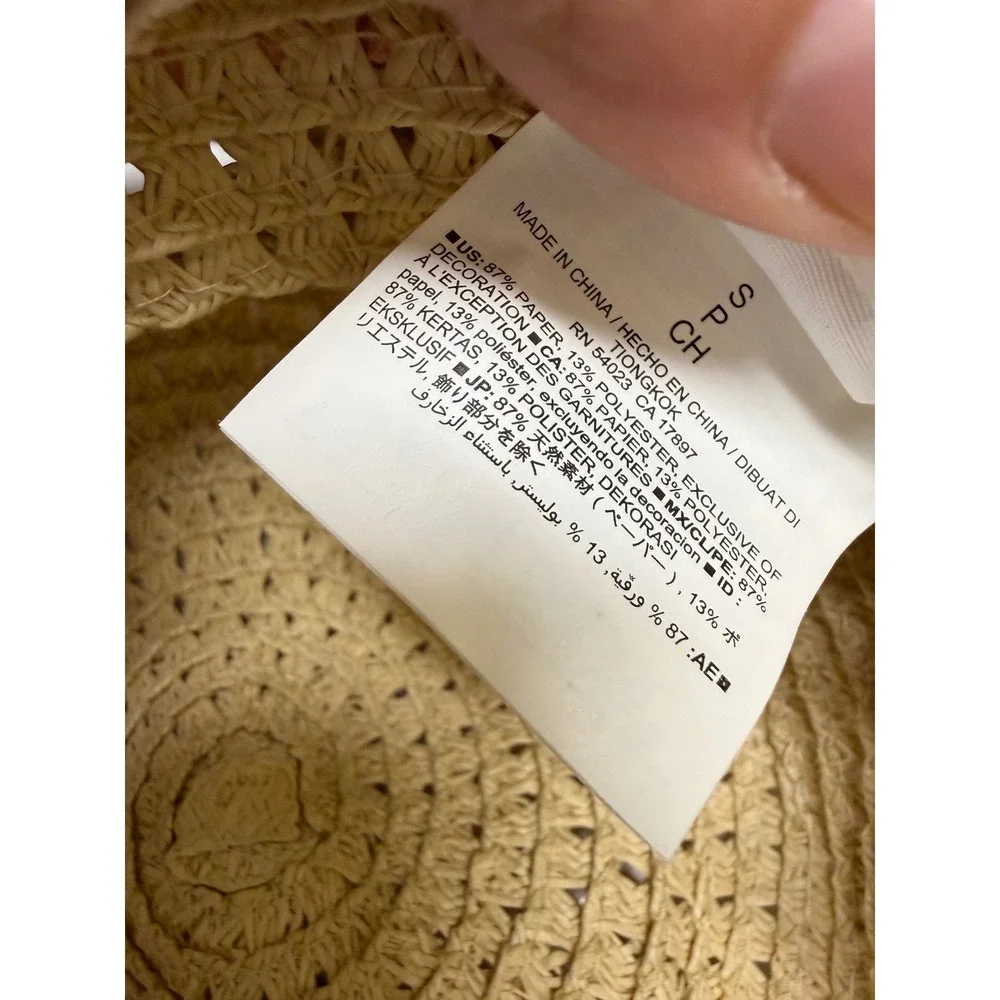 Old‎ Navy Girls Straw Sun Hat Wide Brim Tan Pink Ribbon Floppy Beach Hat S/P